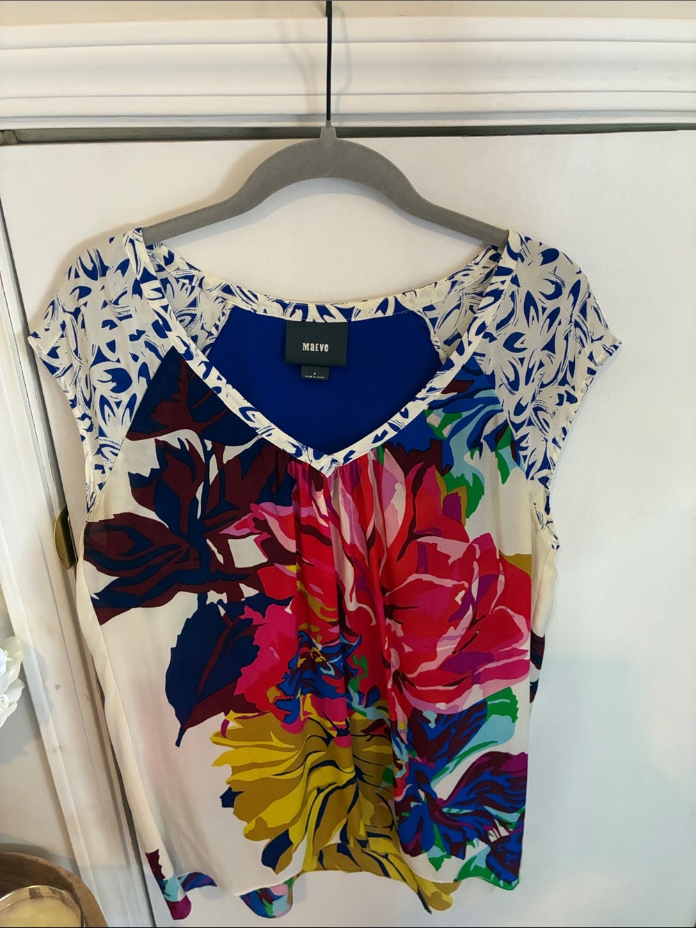 Anthropologie Maeve Multicolor Floral Cap Sleeve Top